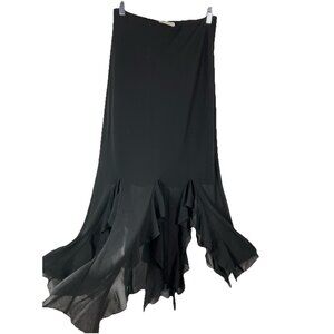 S M 90s Y2K trumpet skirt ruffle slit Bias Cut  Black Goth Witchy